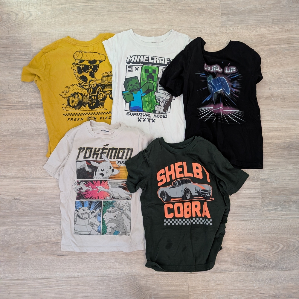 Old Navy Kids Graphic Tees - Yellow, White, Black, Green Bundle Of 5 Size Medium